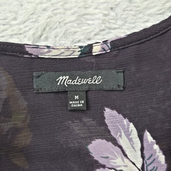 Madewell Wrap Front Top in Blooming Oasis Plum Womens Size Medium - Picture 12 of 14